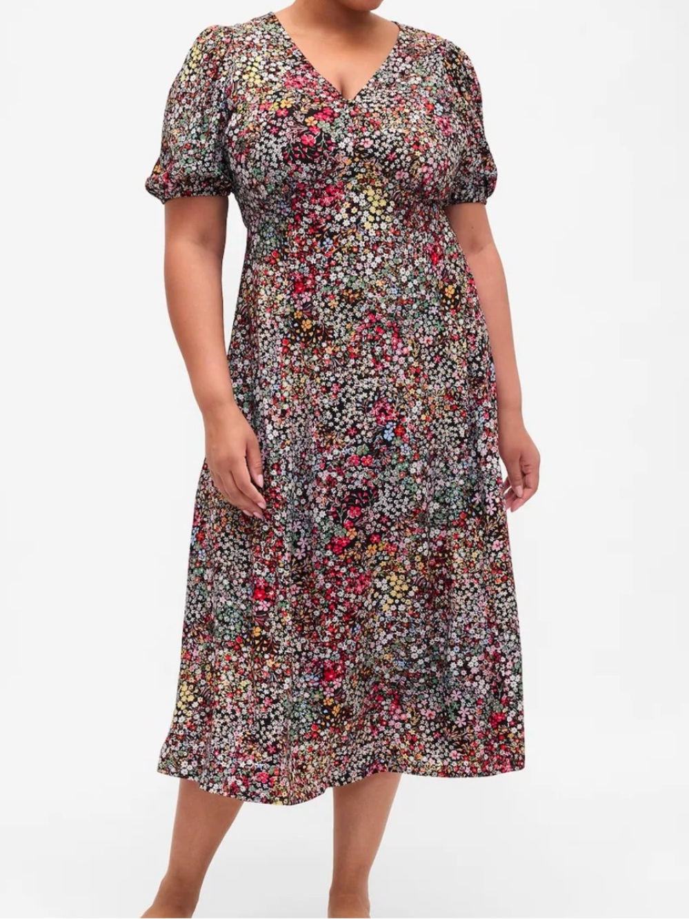 Gap Floral Midi Dress with Puff Sleeves - XXL